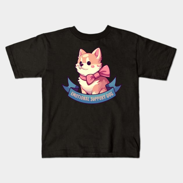 Kawaii Emotional Support Dog Kids T-Shirt by TomFrontierArt